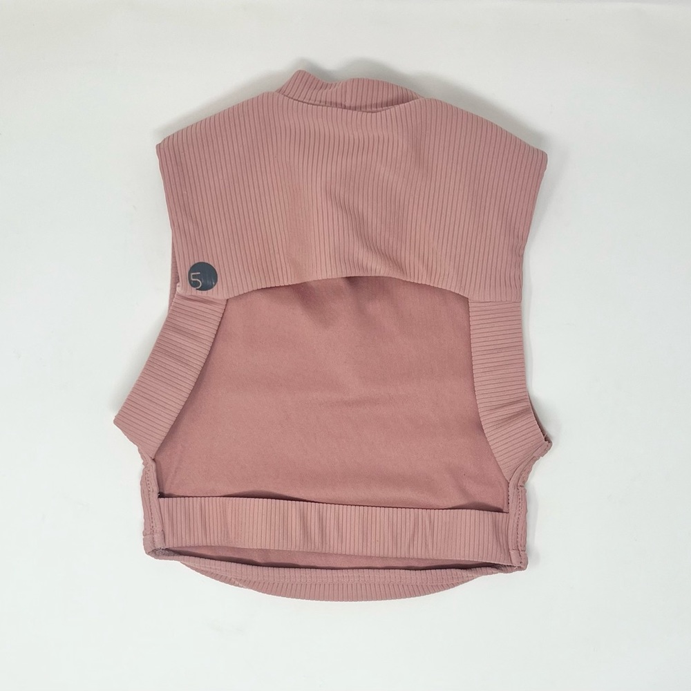 5 DanceWear. Blush pink. Ribbed, high neck, open back.